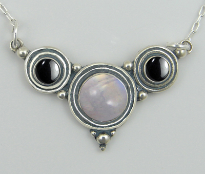 Sterling Silver Gemstone Necklace With Rainbow Moonstone